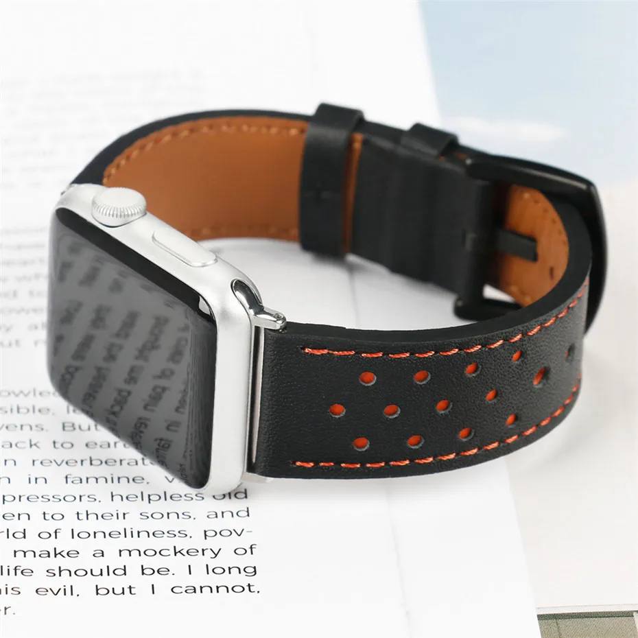 

Black/Grey/Blue/Green Genuine Leather Band 38/42mm Men Watches Strap for iWatch Luxury Bracelet Watchband for Apple Watch 2018