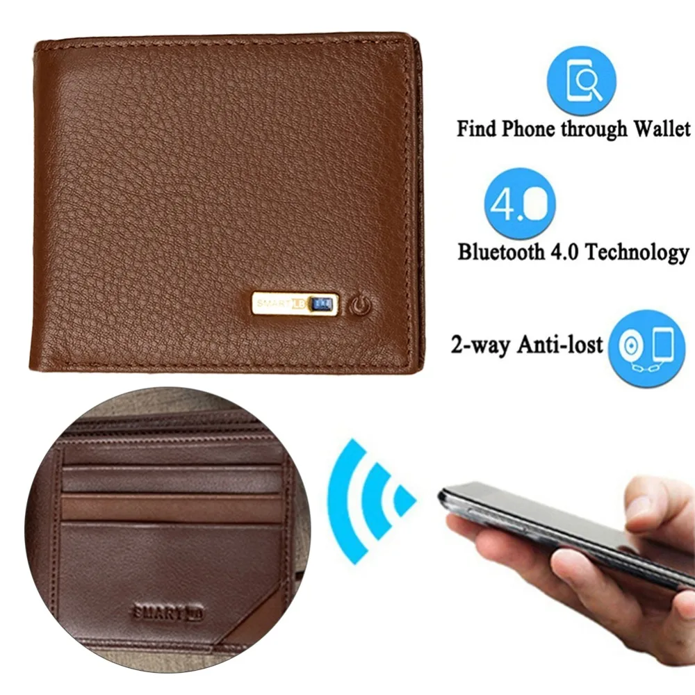 

Multi-Function Bluetooth Anti - Theft Short Genuine Leather Wallet GPS Locator Tracker GB