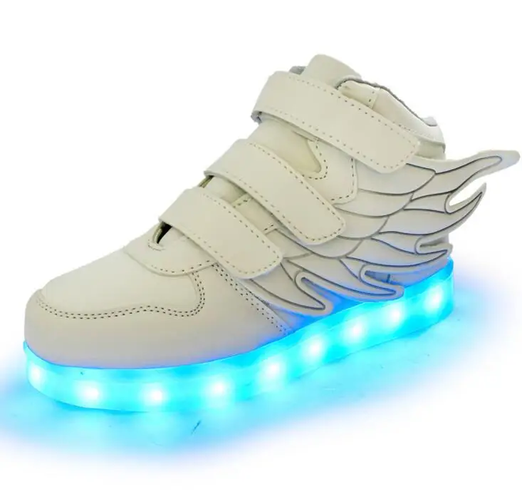 Г. Новая модная детская обувь со светодиодной подсветкой с зарядкой через usb для мальчиков и девочек, светящиеся кроссовки крюк для обуви и петли - Цвет: Белый