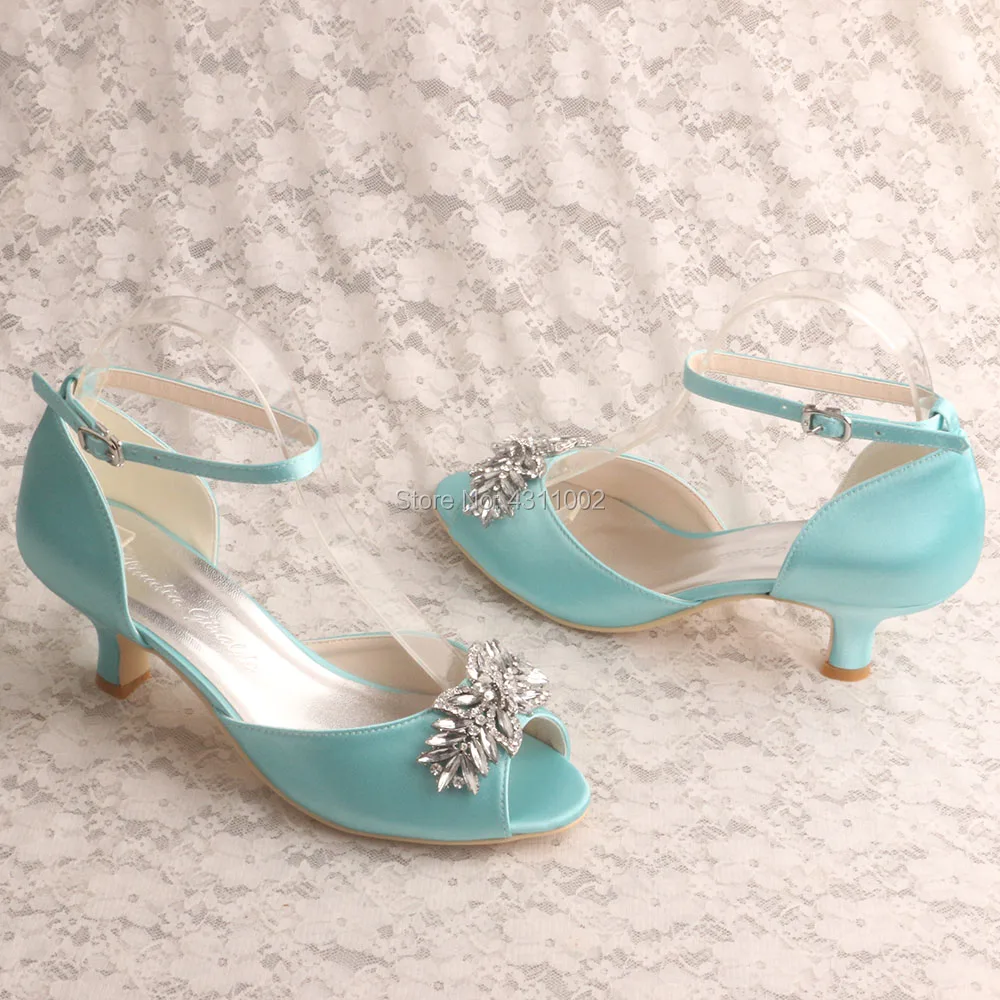 Мятно-зеленая Летняя обувь; женская свадебная обувь на низком каблуке; туфли-лодочки с открытым носком и брошкой