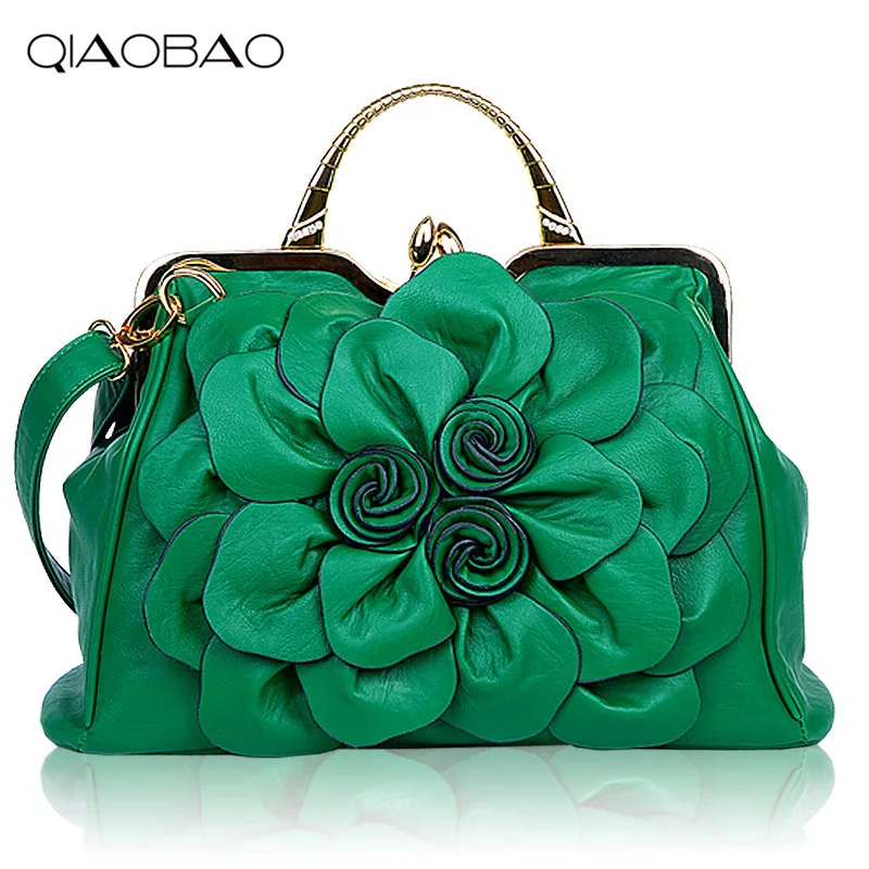 

QIAOBAO Women leather Crossbody bags casual shoulder bags 2019 candy color Fashion woman famous brand fashion Flower bags