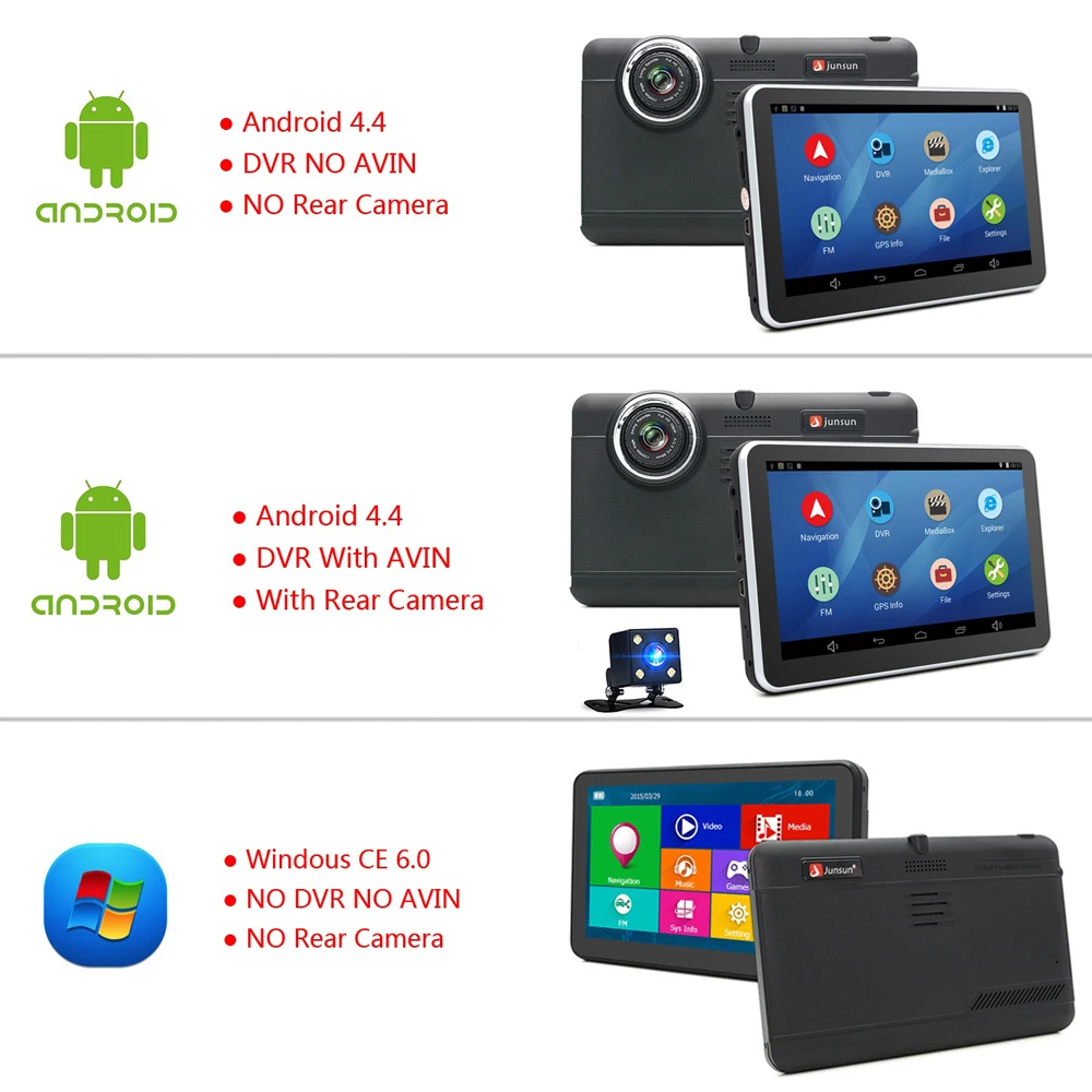 Junsun 7 &quotавтомобильный dvr камера dash cam Android gps навигация wifi планшетный ПК Full HD 1080 p