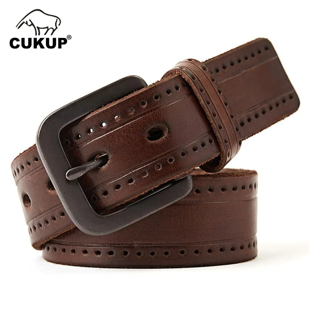 CUKUP Men's Top Quality Coffee Dots Cow Leather Belts Pin Buckle Metal Retro Styles Jeans Belt Accessories for Men 2022 NCK332