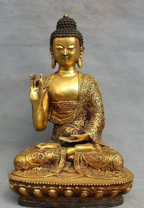 

18" Tibet Bronze Gilt Buddhist Joss Shakyamuni Sakyamuni Buddha Amitabha Statue