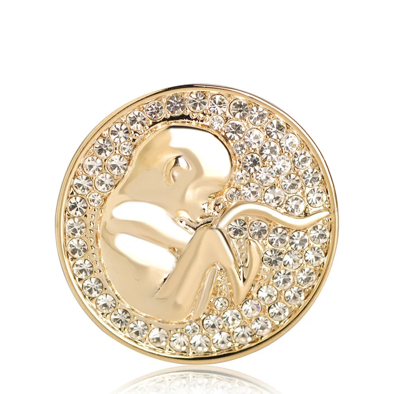 Funmor Милая брошь-монета в форме нерожденного ребенка, высокое качество, полный кристалл, детский значок доктора для женщин, украшение для клубной ткани, значок - Окраска металла: Gold
