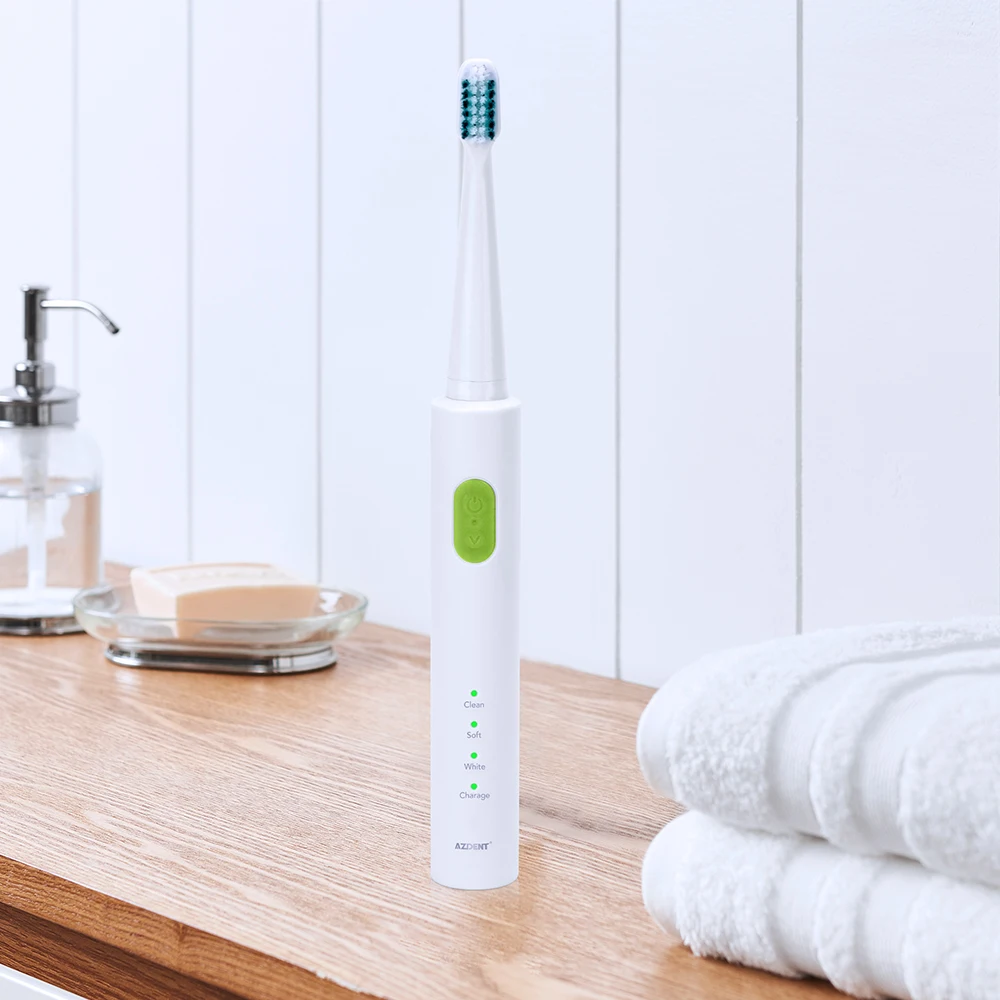 AZDENT Ultrasonic Electric Toothbrush USB Charge Rechargeable Tooth Brush 4pcs Replacement Head