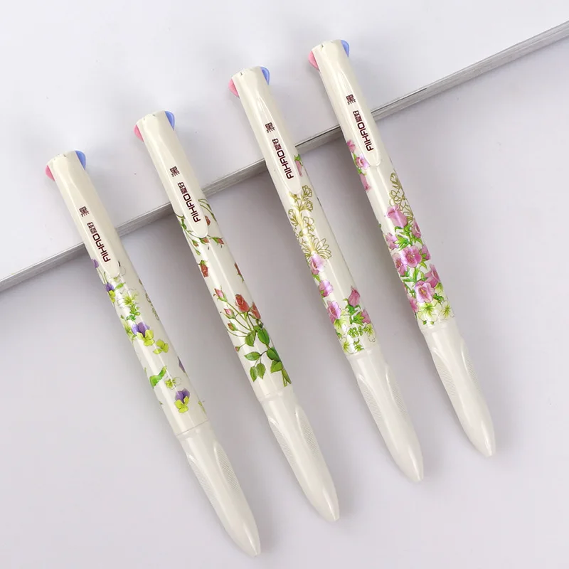 

Cute 4 Colors Ballpoint Pen Floral Multicolor Ball Point Pens Multifunction Pen 0.5mm for Writing Office & School Suoolies 2019