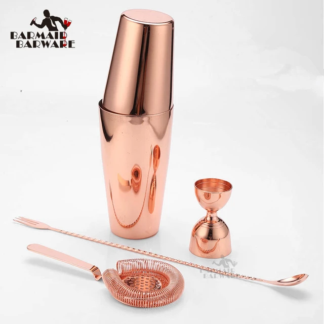 Stainless Steel 4 PCS Copper Plated Cocktail Shaker Mixer Drink Bartender browserKit Bars Set Tools