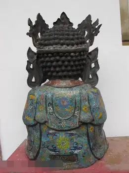 

S2218 17"Tibetan Vintage bronze Cloisonne Sakyamuni Hat guanyin Buddha Kwan-Yin Statue