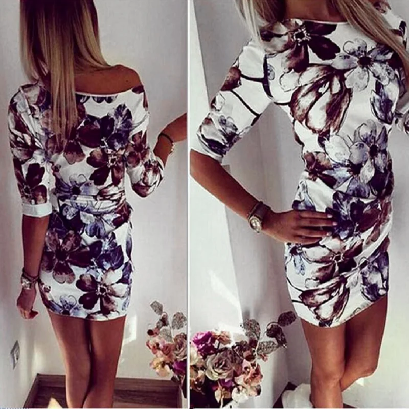 

Brand New Hot Stylish Women's Mini Print Dress Slim Ladies' Half Sleeve Party women dress elegant Vestido vintage dress Mujer
