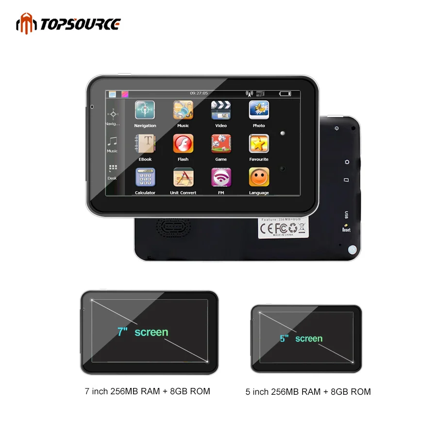 Автомобильный gps навигатор TOPSOURCE 5 "7" 256M 8G hd для грузовиков с предзагрузкой