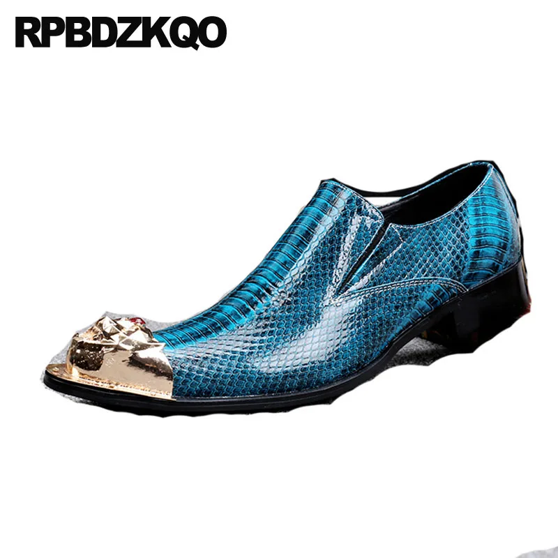 

Crocodile 46 Men Dress Shoes With Metal Tips Big Size Snakeskin Pointed Toe Blue Brand Alligator Prom Snake Skin Python Leather