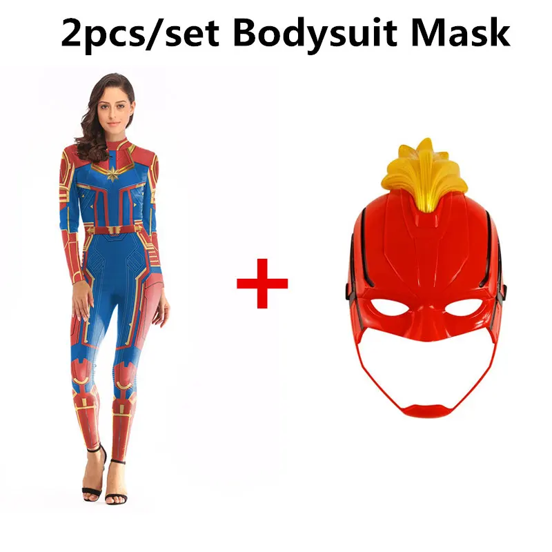 

2019 Halloween Costumes 3D Printing Avengers Endgame Captain Marvel Lady Costume for Women Cosplay Props Zentai Spandex Bodysuit