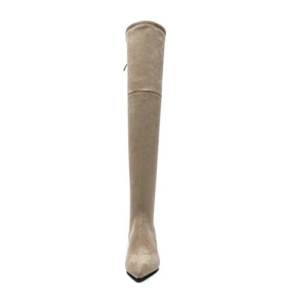 Rodilla Llegadas gris Sobre Mujer Las Zapatos Mujeres Estrecha Eshtonshero Negro Tacones La Señoras Punta Nuevo 34 Altos Motocicleta 40 De Spike Tamaño Botas khaki awBIn5x