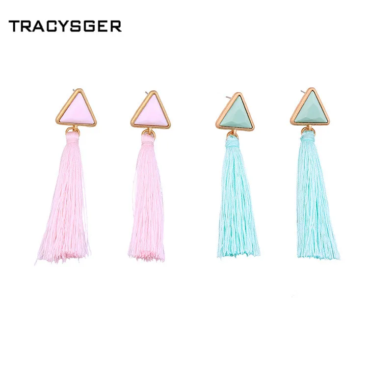 AB-ed00622b/TRACYSGER/ female geometric triangle tassel earrings | Украшения и аксессуары