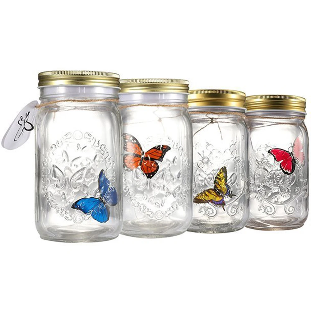 Novelty Light Butterfly Jar with Lamp Romantic Glass LED Lamp Butterfly in a Jar Valentine Children Gift Home Decoration D