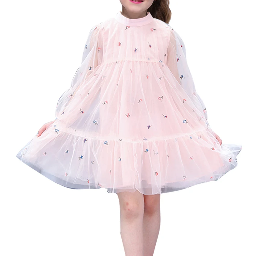 

Girls Loose Dresses Print Tulle Gowns Princess Dresses for Baby Kids CLothes Cute long Sleeve Beachwear 6 8 10 12 Years Vestidos