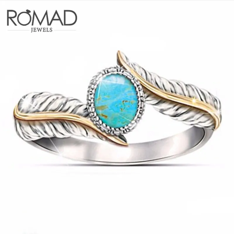 

ROMAD Imitation Turquoises Rings for Women Vintage Retro Feather Unique Angels Finger Ring Gold Silver Party Charms Jewelry