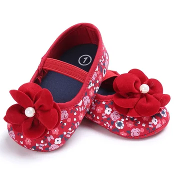 

Spring Baby Girls Fashion Princess Style Floral Anti Slip Crib Stripe Kids Casual Shallow Prewalkers Shoes