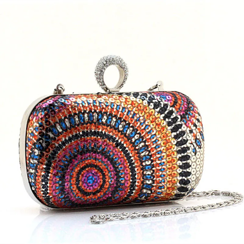 National Style Sequins Knucklebox Evening Bags Fashion Women Purse and Handbags font b Party b font