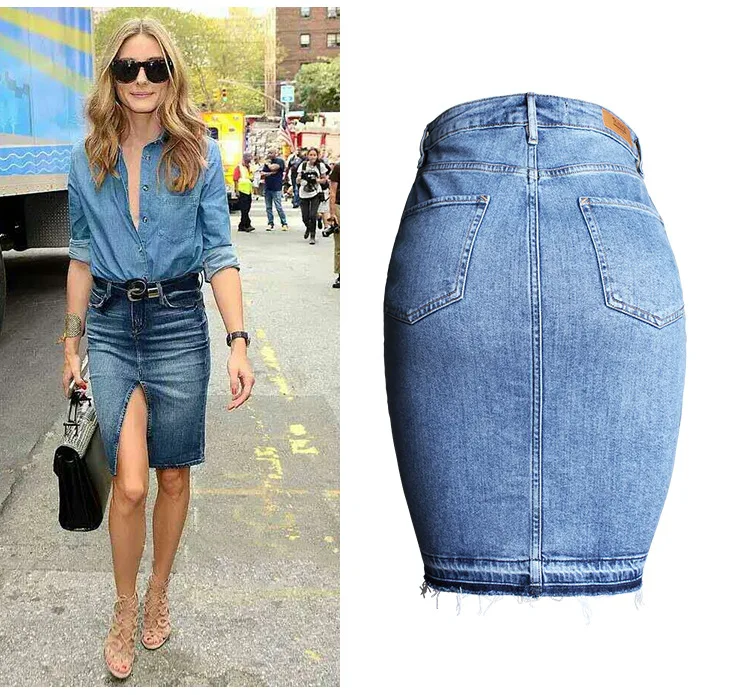LOGAMI джинсовая юбка-карандаш с высокой талией, женская Юбка До Колена с запахом, женская джинсовая юбка миди с разрезом