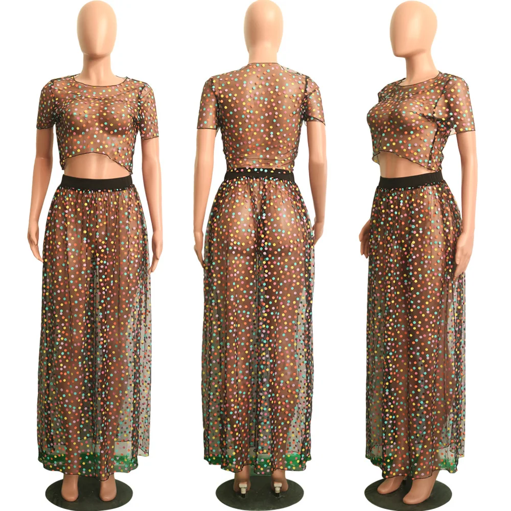 PinePear Candy Color 2019 Spring 2 Piece Set Cute Colourful Dot Transparent Mesh Sheer Maxi Dress Women Sweet Party Club Outfits PinePear Candy Color 2019 Spring 2 Piece Set Cute Colourful Dot Transparent Mesh Sheer Maxi Dress Women Sweet Party Club Outfits