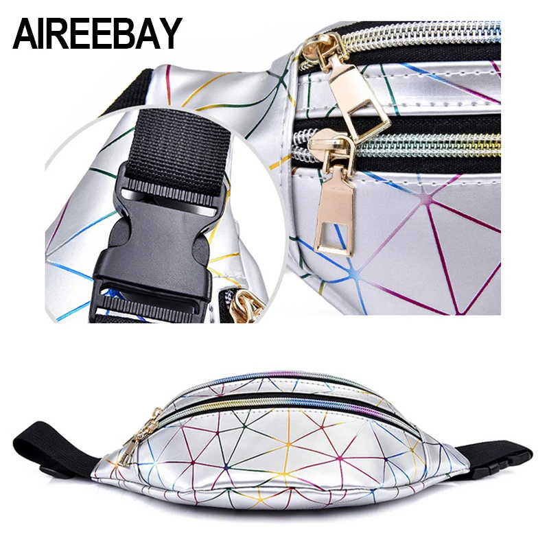 AIREEBAY голографические поясные сумки женские розовые серебряные поясные сумки Женская поясная сумка черные геометрические поясные сумки лазерная нагрудная сумка для телефона