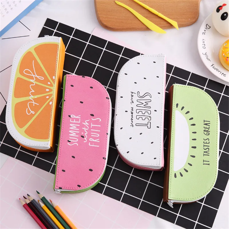 

High Quality PU Leather Fruit Pencil Cases Stationery Store Large Capacity School Pencil Box For Students Gifts Pencil Bag