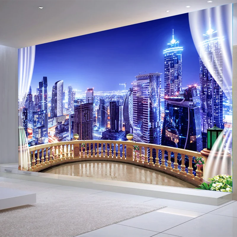 Photo Wallpapers 3D City Building Night Landscape Wall Cloth Living Room TV Sofa Background Home Dec