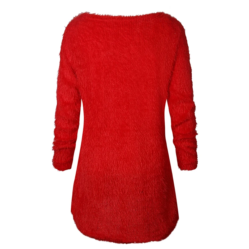 Bigsweety размера плюс вязаные свитера женские пуловеры с круглым вырезом повседневные свободные длинные свитера зимняя модная одежда Pull Femme Hiver - Цвет: red