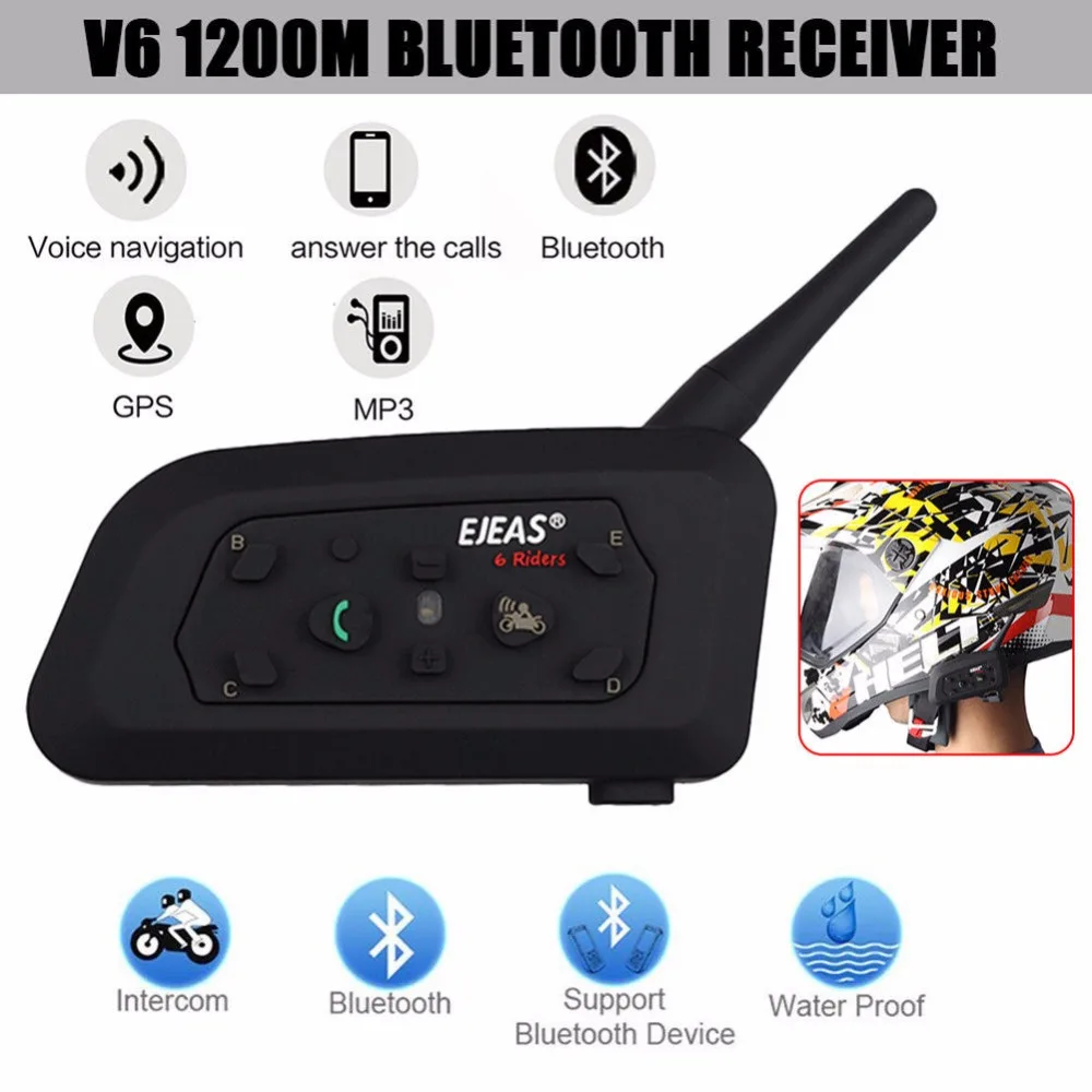 Ejeas V6 Pro система внутренней связи для шлема Bluetooth гарнитура 850 мА/ч, интеркомуникатор, Moto g микрофона телефона MP3 gps 1200 m для 6 Riders