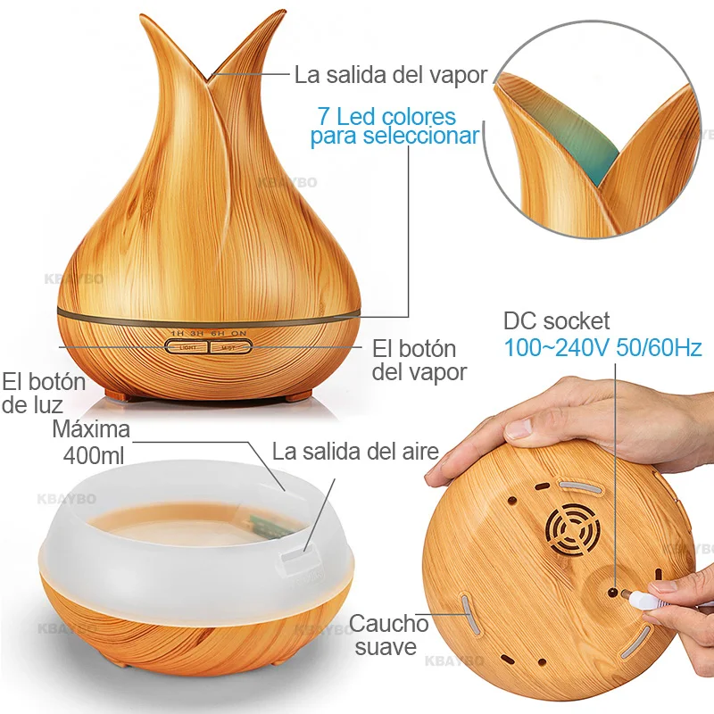 Koop 400 Ml Afstandsbediening Ultrasone Houtnerf Luchtbevochtiger Aromatherapie Aroma Essentiële Olie Diffuser Voor Thuis Slaapkamer Baby