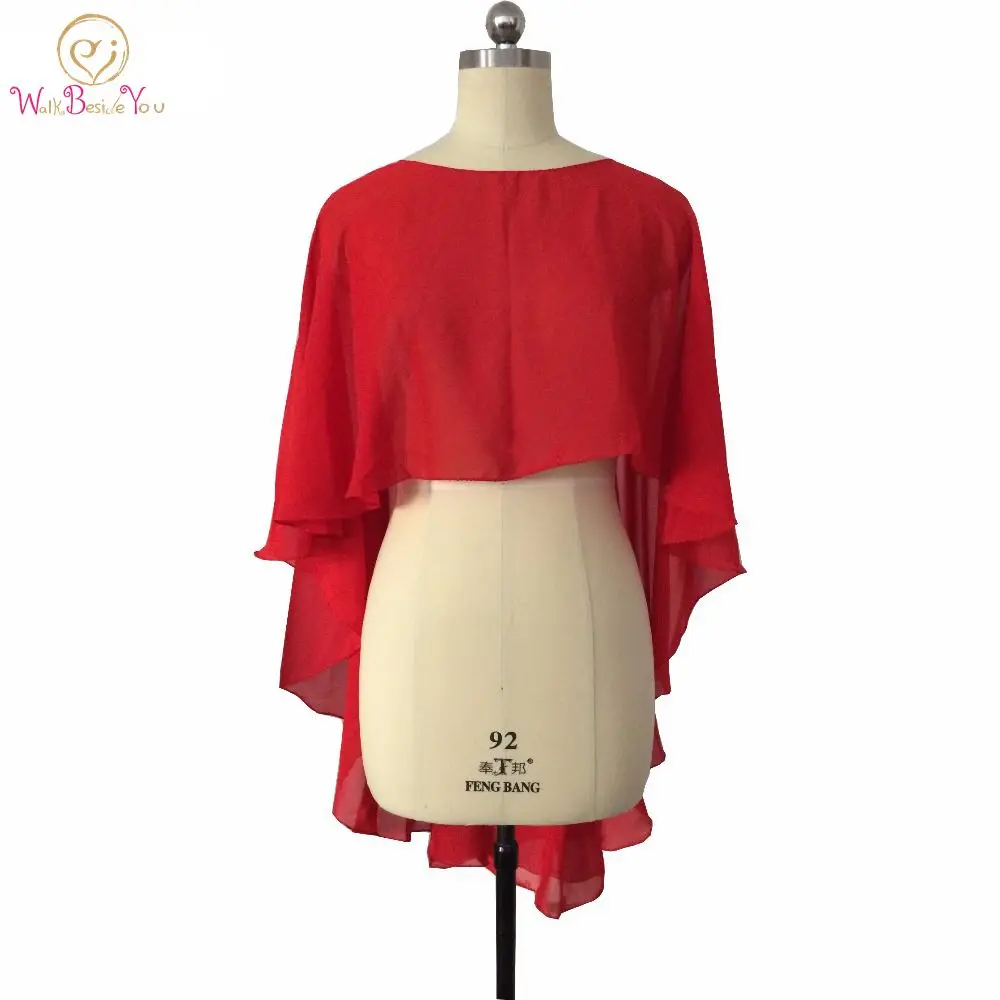 

Free Shipping Chiffon Wedding Bolero Women Red Green Wedding Wrap Prom Capes Evening Party Shawl Custom Made