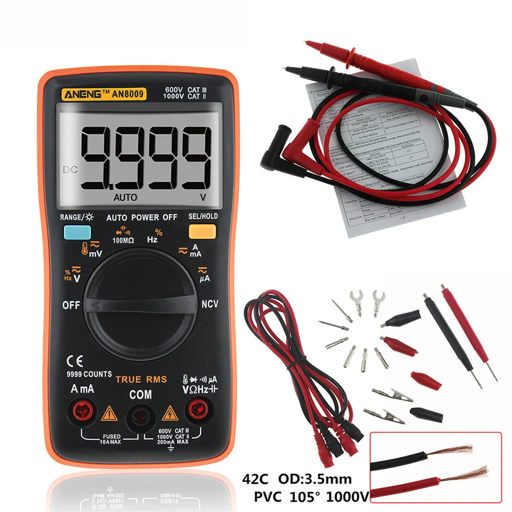

AN8001/AN8002/AN8004/AN8009 True-RMS Auto Range Digital Multimeter AC/DC Voltage Ammeter Current Meter Temperature Measurement