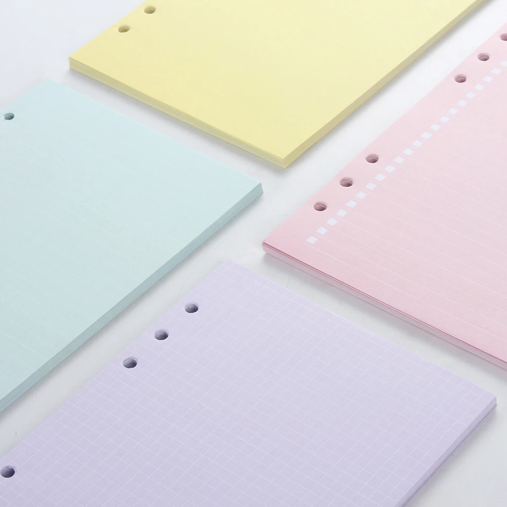 New cute colored inner papers core for spiral notebooks,6 holes 4 colors line,grid,blank,to do refiller papers A5A6 New cute colored inner papers core for spiral notebooks,6 holes 4 colors line,grid,blank,to do refiller papers A5A6