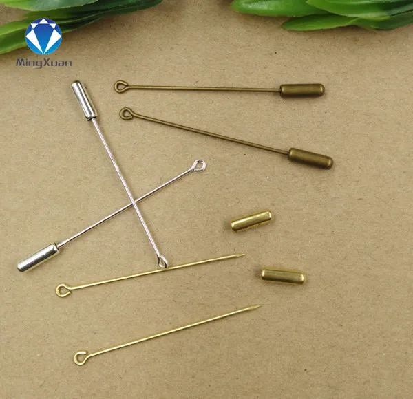 

MINGXUAN 20pcs/lot 50/70mm Length unisex trendy vintage brass 5 colors plated long brooch pin settings diy jewelry