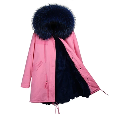 Парки для женщин зимняя верхняя одежда новая мода натуральный настоящий мех кролика куртки парка с наполнителем с воротником из натурального меха енота - Цвет: color 13