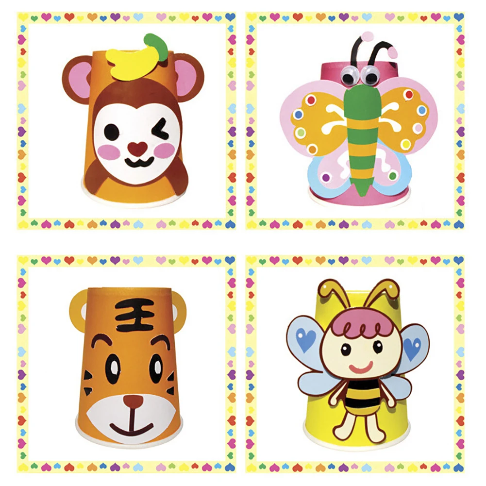 Одноцветные одноразовые бумажные стаканчики DIY тумана тигра наклейка в виде животного ремесла Детская игрушка ручной работы игрушка;