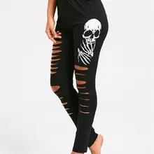JIGERJOGER черный зимний Хэллоуин полые белые рука скелета с черепом кости напечатанные отверстия ног леггинсы до голеностоп беговые джеггинсы