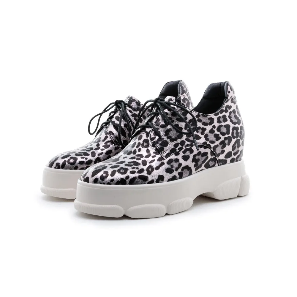 Léopard Imprimer Coins Vulcanisé Chaussures À Lb5 Bout Rond Verni Lacets Femmes Leopard Plate Cuir Épais Fond Grande Taille Baskets En Casual forme De SUqVpzM