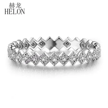 

HELON Solid 10K White Gold Pave Natural SI/H Diamonds Ring Engagement Wedding Diamonds Halo Band Ring Fine Jewelry Women's Ring