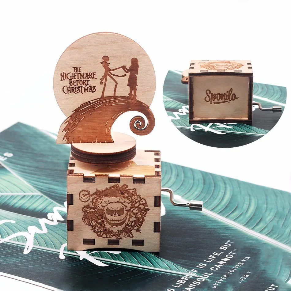 

Creative Clown Pattern Halloween Theme Wood Hand Cranked Music Box Halloween Decoration Christmas Gift