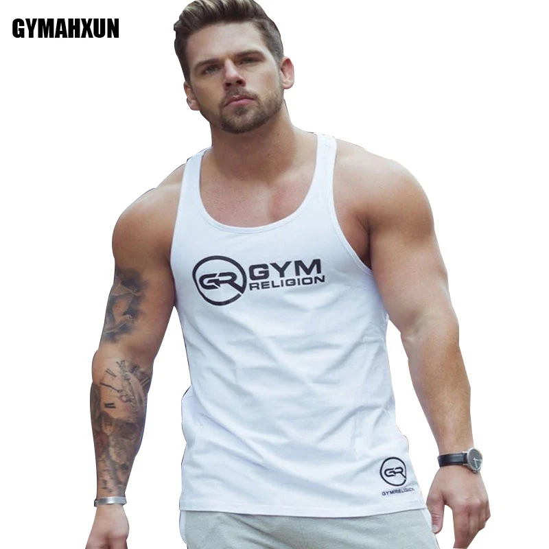 

Men Tank Tops gyms Bodybuilding Muscle Men Cotton Vest Print O-Neck Tank Top Mens Sleeveless Shirts Mens Golds Fitness Tops