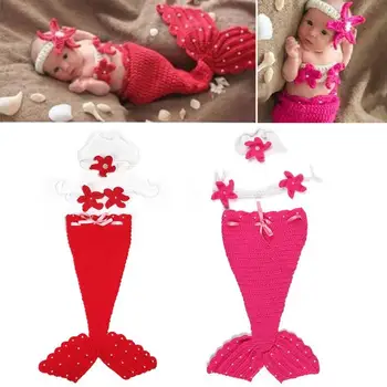 

3pcs Newborn Baby Fish Tail Clothing Set Sleeping Bag Bust Flower Headband