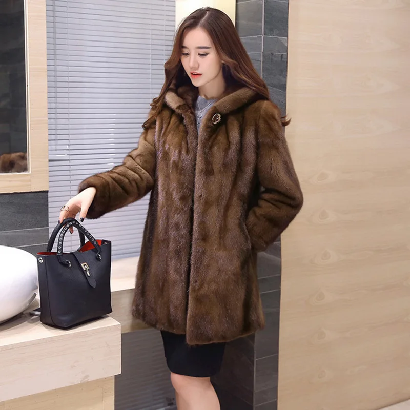 Autumn And Winter New Fashion Elegant Women's Imitation Mink Fur Coat ...