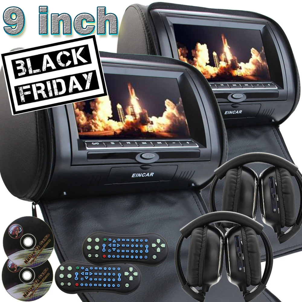 US $278.34 Pair Of Car Headrests With 9 Inch Dual DVD Player For Car Support USB SD IR FM Transmitter EinCar 7 Inch LCD Dual Screen Monitor