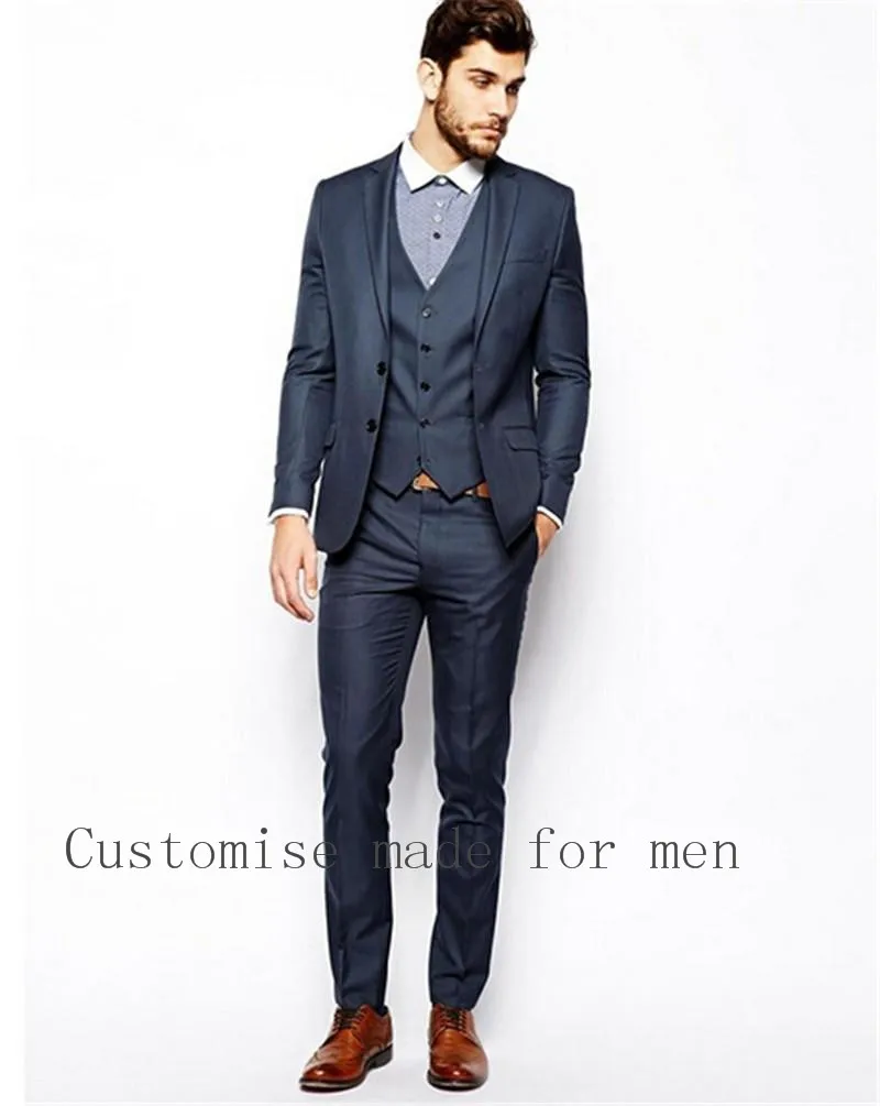 Notch Lapel Bule 3 Pieces (Jacket+Pant+Vent+Tie) Fashion