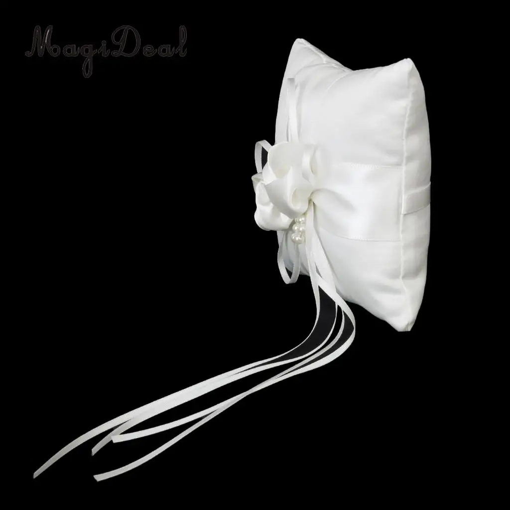 MagiDeal Hot Sale Wedding Ceremony Ivory Satin Crystal Ring Bearer Pillow+Flower Girl Basket Supplies for Engagement Party Favor