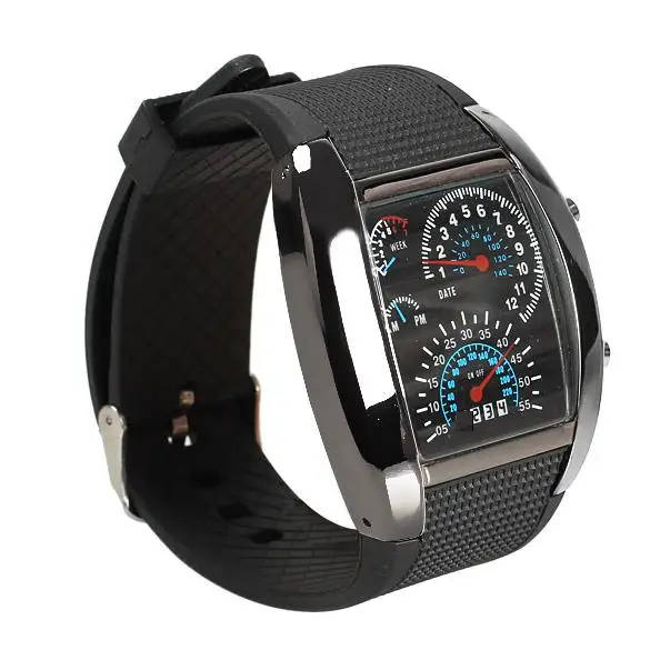 Men Military LED Backlight Digital Quartz Wristwatch Sports Watch Rubber Band Adjustable Brightness NR-shipping