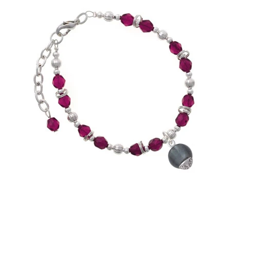 12mm Grey Roller Spinner with Silvertone Lining Glass Spinner Magenta Beaded Bracelet